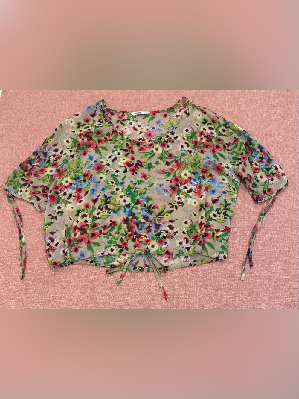 Floral sheer Blouse in Green & Pink Size Large